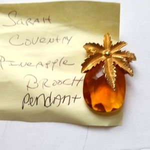VTG Sarah Coventry Hollywood Regency Amber Facet Glass Pineapple Brooch Pendant